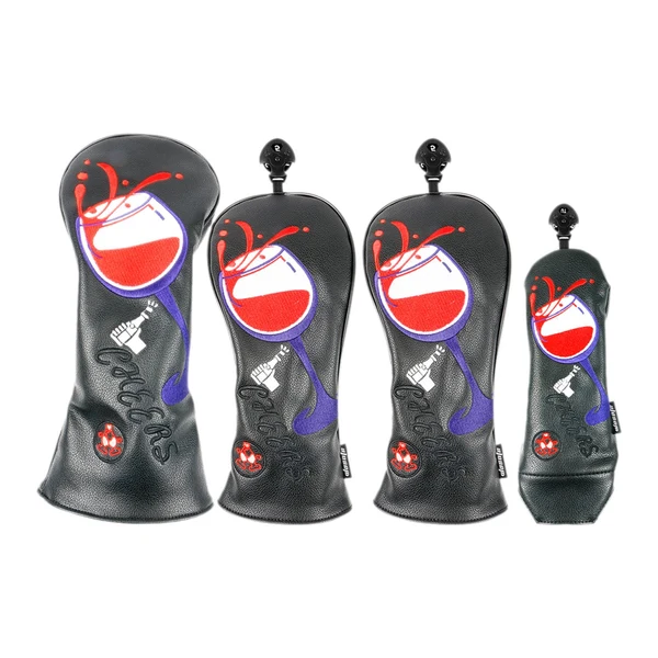 Breathable Maxbell 4Pcs PU Golf Club Head Covers Wood Headcover with Interchangeable Tag Guard Cup Black Functional