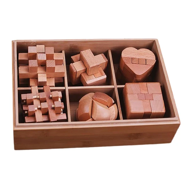 Responsible Maxbell Wooden Puzzle Brain Teaser for Educational Gift Adults and Kids Party Favors 6pcs Natural