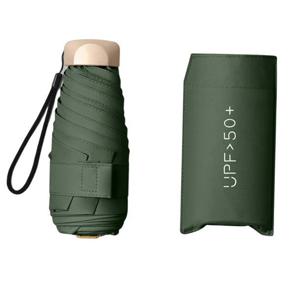 Next-Generation Maxbell Mini Sun Protection Umbrella with Case for Men and Women Sturdy Car Umbrella Dark Green Trendy