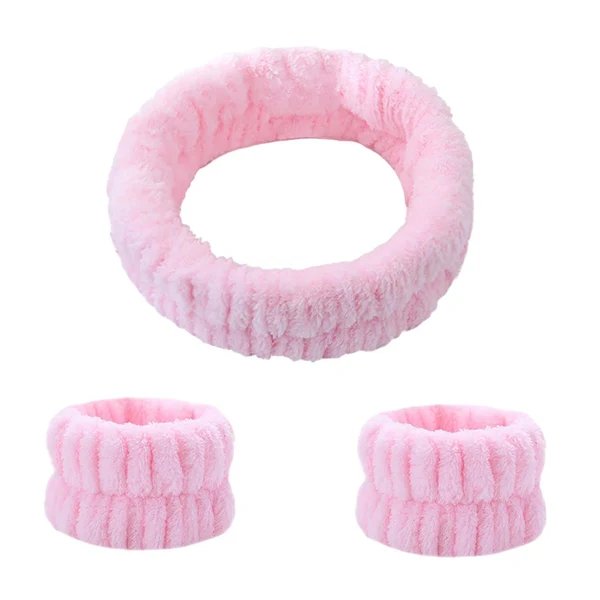 Original Maxbell Face Wash Headband and Wristband Set Washing Face Microfiber Makeup Headband Pink Modern