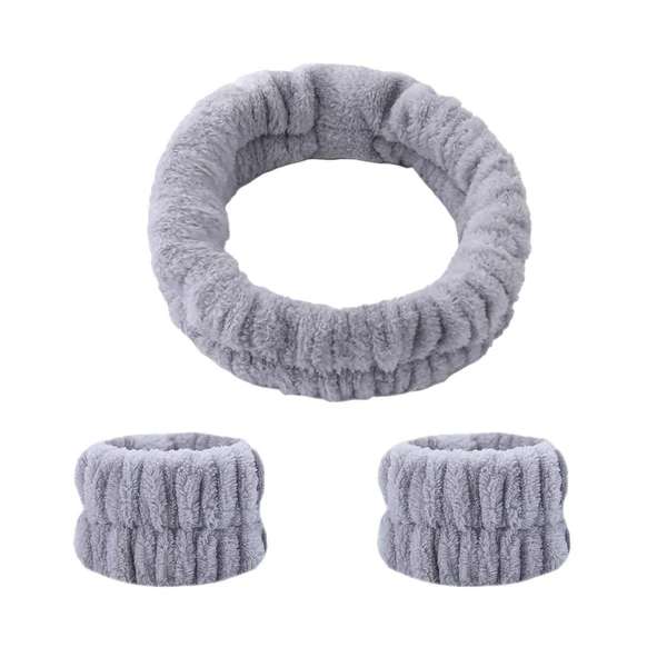 Comfortable Maxbell Face Wash Headband and Wristband Set Washing Face Microfiber Makeup Headband Gray High-End