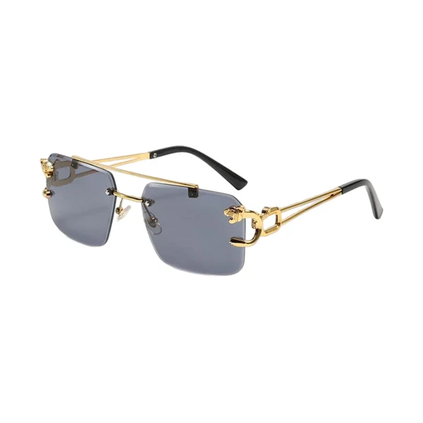 Certified Maxbell Rectangle Frameless Glasses Traveling Trendy 400 Party Rimless Sunglasses black gray Detailed