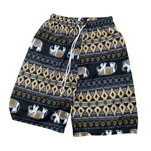 Comfortable Maxbell Summer Beach Shorts for Women Men Boho Clothes Thailand Elephant Short Pants Yellow Stylish
