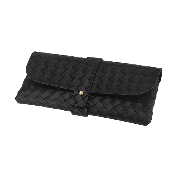 Exceptional Maxbell Woven PU Leather Glasses Case Button Closed Soft Glasses Pouch Bag for Women Black Consistent