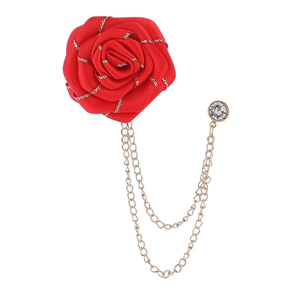 Durable Maxbell Flower Brooch Badge Tassel Chain Suit Decor Elegant Rose Floral Boutonniere Red Traditional