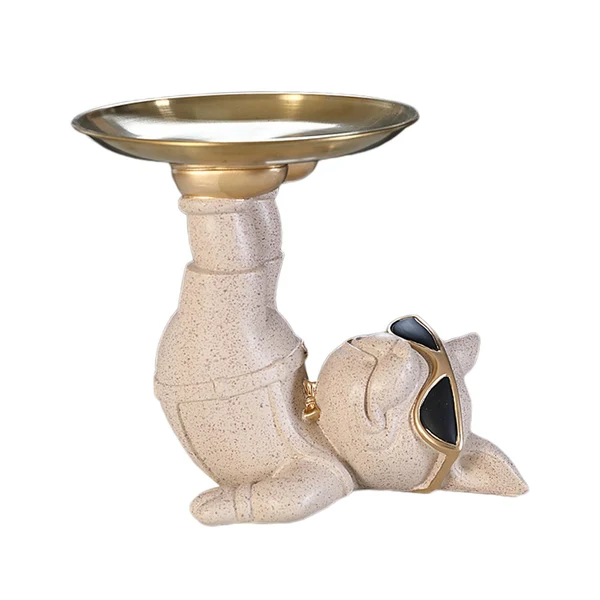 High-Grade Maxbell Maxbell Dog Statue Butler with Tray Ornament with Tray for Entry Cabinet Desktop Beige Long-Lasting