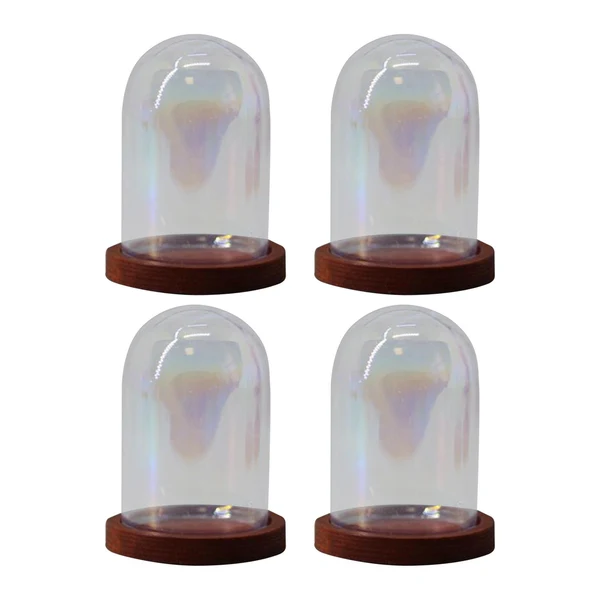 Recyclable 4 Pieces Glass Cloche Dome Clear Holder Tabletop Ornament Mini Bell Jar Dome Dark Brown Sophisticated