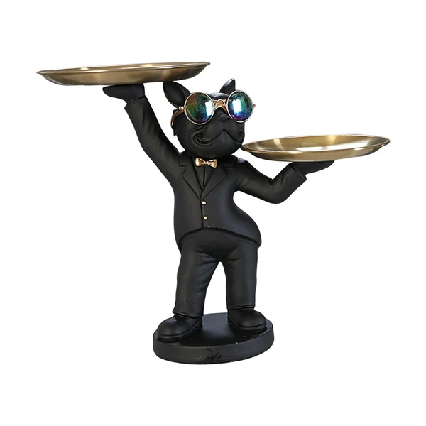 Enhanced Maxbell Dog Desk Storage Tray Candy Holder Resin Animal Sculpture Sundries Container Black Classic