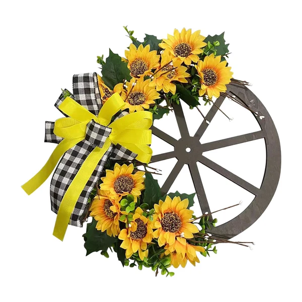 Clean Maxbell Sunflower Wreaths Front Door Ornament Wooden Gears Artificial Flowers Wreath Certified