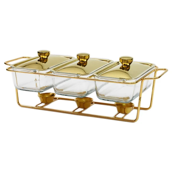 High-Grade Maxbell Food Warmers Trays 3 Grid Buffet Food Warmer Pot for Hotel Wedding 1.3L Environmentally Friendly