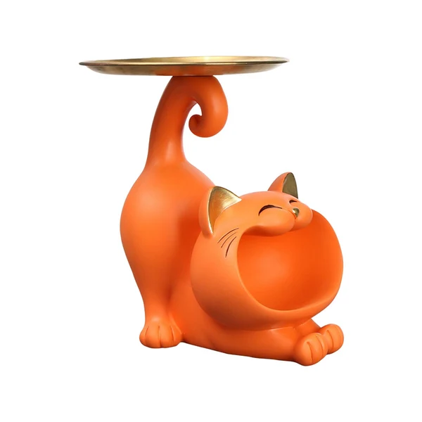 Premium Maxbell Cat Statue Storage Tray Modern Sundries Container for Bedroom Tabletop Party orange Lightweight