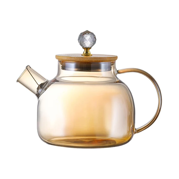 Fashionable Maxbell Glass Tea Pot Kettle Wooden Lid Milk Jug Coffee Pitcher Airtight with Filter Light Brown 1L Consistent