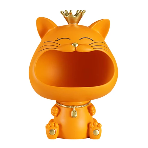 Trusted Maxbell Key Bowl Resin Cat Figurine Sculpture Big Mouth Animal Bowl Lucky Cat Statue Orange Professional