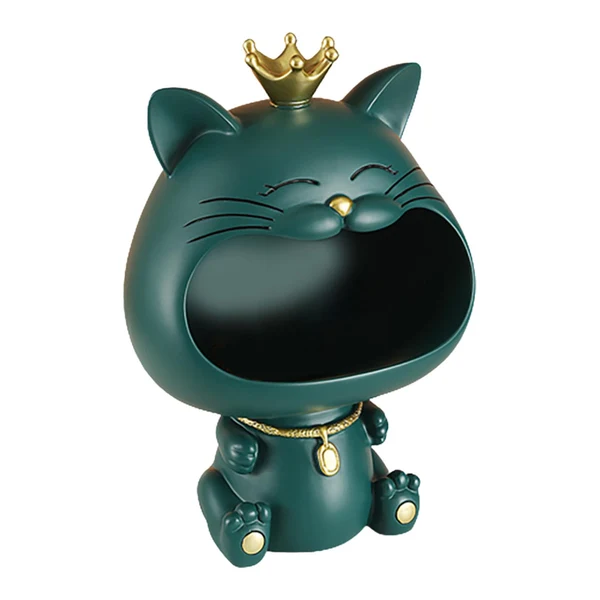 Recyclable Maxbell Key Bowl Resin Cat Figurine Sculpture Big Mouth Animal Bowl Lucky Cat Statue Green Artisan