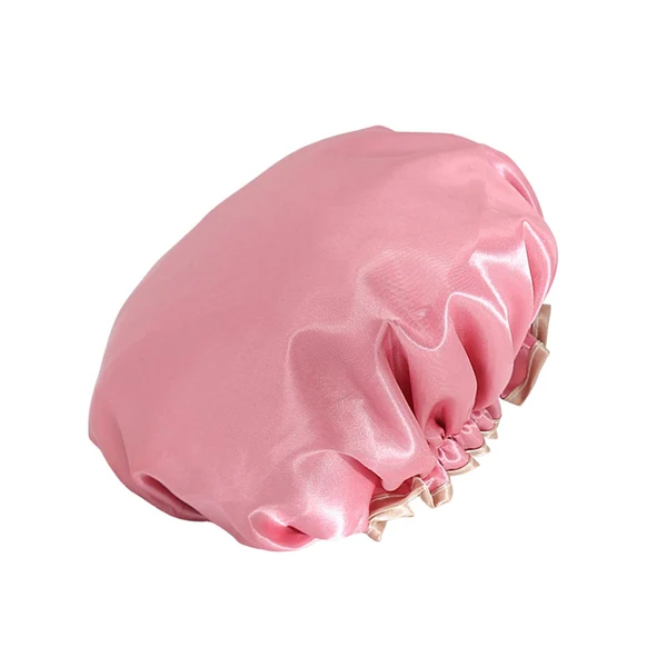 Exclusive Maxbell Shower Cap Reusable Waterproof Layer Bathing Hair Cap for Salon Girls Ladies Rose Pink Elegant