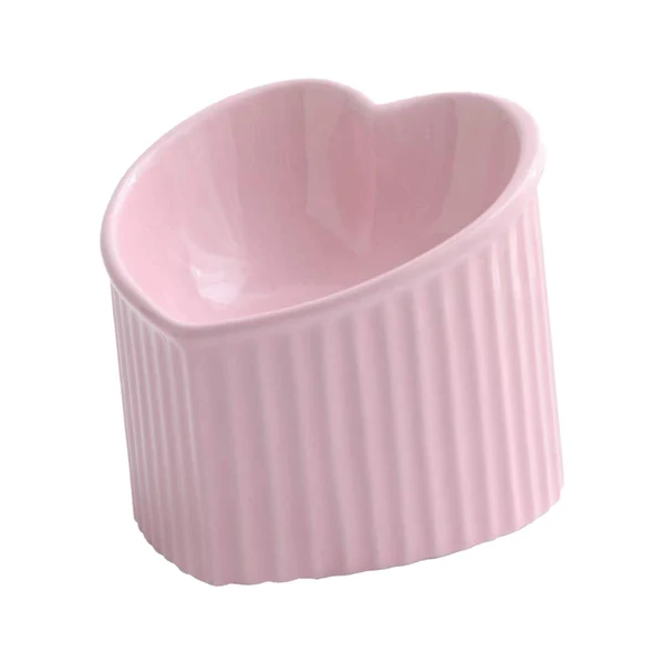 High-Grade Maxbell Ceramic Tilted d Cat Bowl Porcelain Cat Feeding Bowl Cute Handicrafts Pink Smooth