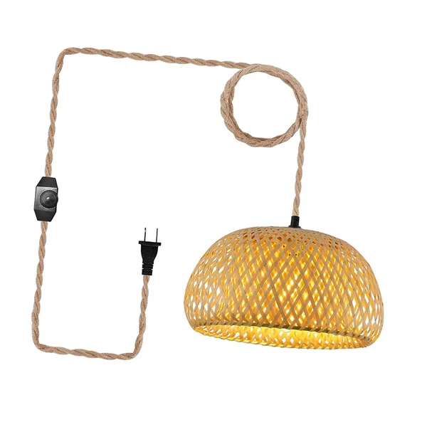 Luxury Maxbell Plug in Pendant Light Entryway with Plug in Cord Rattan Hanging Lamp 45cmx23cm Carefully Designed