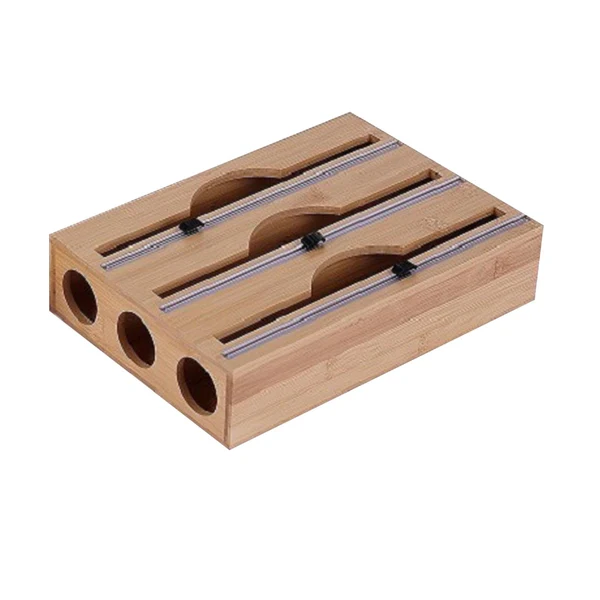 Practical Maxbell Cling Wrap Dispenser Wrap Organizer for Paper Film Parchment Paper Rolls 3 Tier Round Hole Organic
