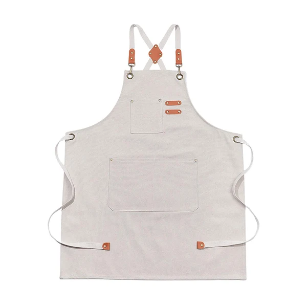 Casual Maxbell Canvas Apron with Pockets Cross Back Bib Apron for Painting Work Shop Baking White High-Performance