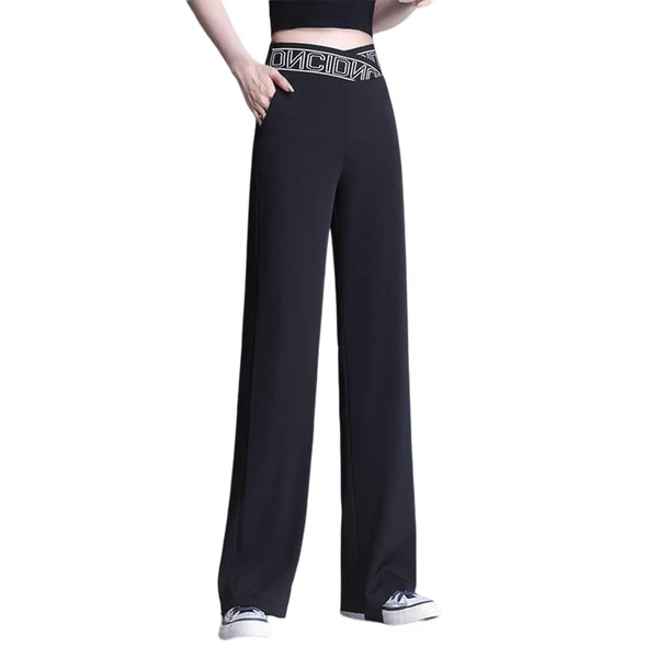 Selected Maxbell Straight Wide Leg Womens Pants Girls Elastic Lady Loose suits Pants Trousers 2XL Black Quality