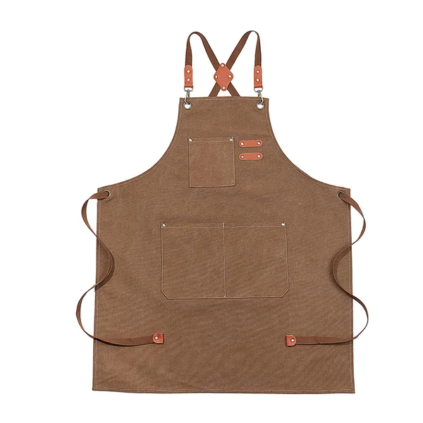 Casual Maxbell Canvas Apron with Pockets Cross Back Bib Apron for Painting Work Shop Baking Brown Premium