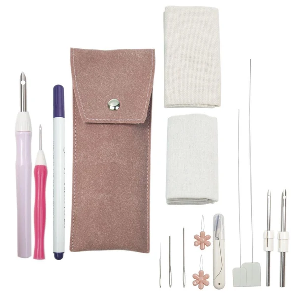 Refined Maxbell Embroidery Punch Needle Set Sturdy Handmade for Children Adults Cross Stitch Pink Flexible