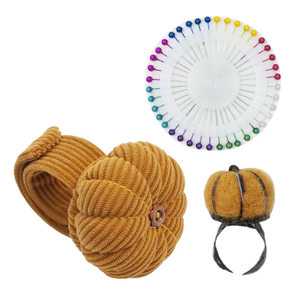 Secure Maxbell Wrist Pincushion Kit Pumpkin Shaped for Needlework Embroidery Craft Projects Yellow Specialty