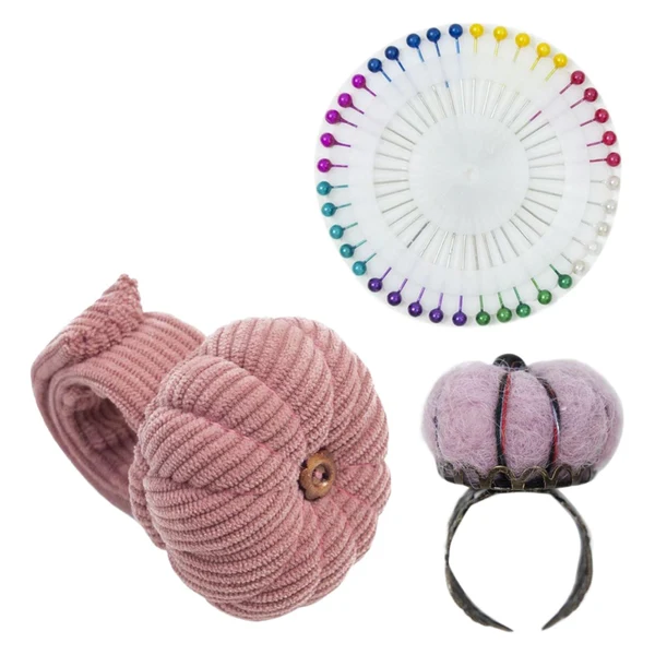 Exceptional Maxbell Wrist Pincushion Kit Pumpkin Shaped for Needlework Embroidery Craft Projects Pink High-Performance