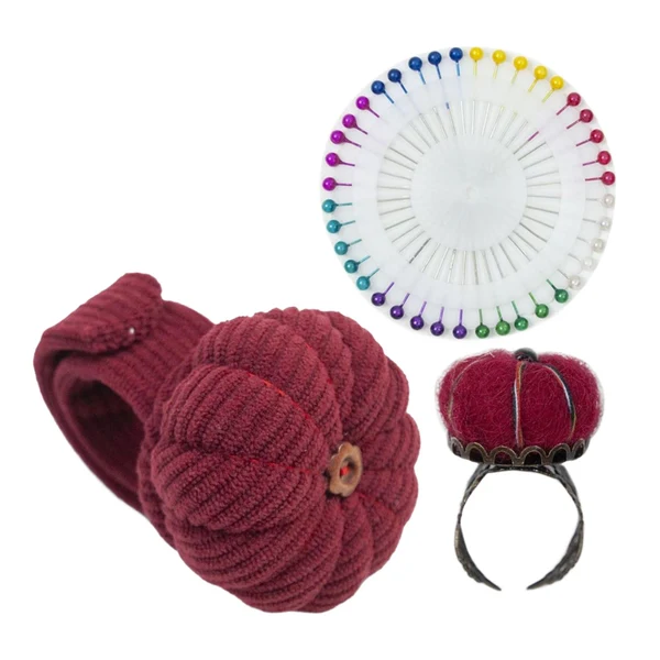 Responsible Maxbell Wrist Pincushion Kit Pumpkin Shaped for Needlework Embroidery Craft Projects Dark Red Crafted