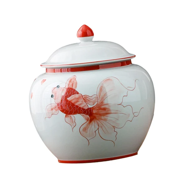 Safe Maxbell Ceramic Ginger Jar Tea Storage Jar Handicraft Floral Arrangement Traditional Fish Red S Versatile