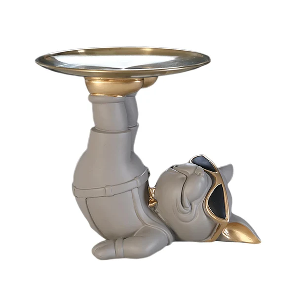 Breathable Maxbell Dog Statue Butler with Tray Ornament with Tray for Entry Cabinet Desktop Gray Minimalist