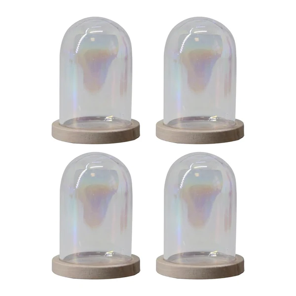 Specialty 4 Pieces Glass Cloche Dome Clear Holder Tabletop Ornament Mini Bell Jar Dome Light Brown Versatile