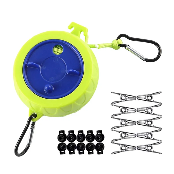 Luxury Maxbell Camping Clothesline Retractable Washing Line for Bathroom Hiking Backpacking 10 Buckle 10 Clips Green Long-Lasting