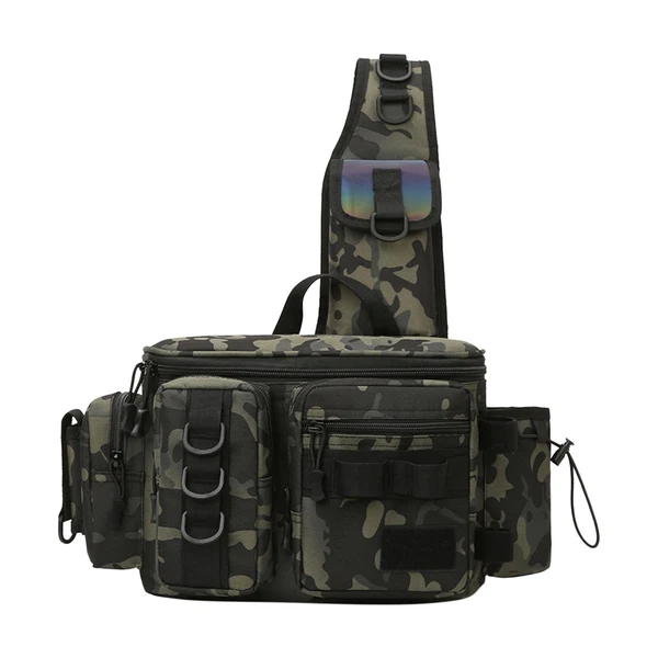 Fine Maxbell Fishing Tackle Bag Rod Holder Carry Case Bag Chest Pack for Men Women Hiking L Size Green Pattern Pure