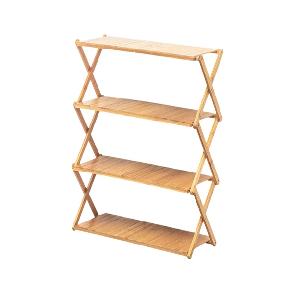 Fine Maxbell Camping Storage Rack Flowerpot Holder Foldable Bamboo Storage Shelf for Lawn 4 Layer 50cm Minimalist