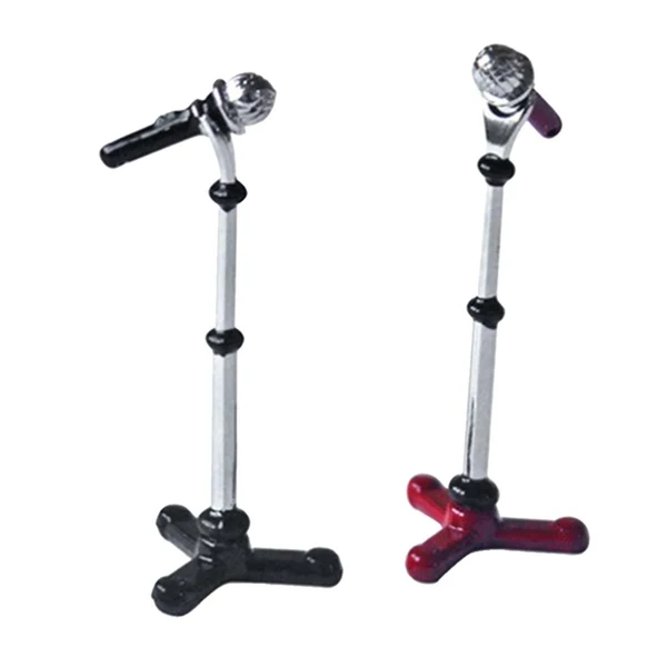 Easy-to-Use Maxbell 1 12 Dollhouse Mini Plastix Microphone with Stand Models Toy Decoration Environmentally Friendly