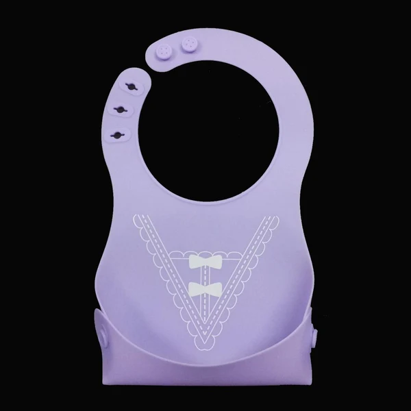 Organic Maxbell Cute Baby Silicone Bib Waterproof Easy Clean Up Crumb Catcher Purple with Bowknot Pattern Exclusive