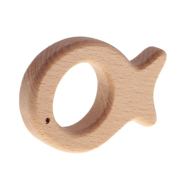 Classic Maxbell Handmade Natural Wooden Animal Baby Teether Teething Toy Gift Fish Casual