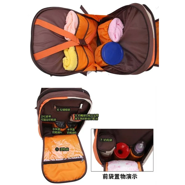 Premium Material Maxbell Multifunctional Insulated Sleeves Cushioned Shoulder Straps Baby Nappy Food Diaper Bag Mommy Backpack with Bottle Bag Orange Durable