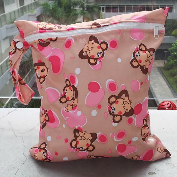 Safe Maxbell Baby Infants Wet Diaper Nappy Storage Waterproof Zippered Reusable Tote Style Bag Monkey Print Handbag Light Brown Authentic