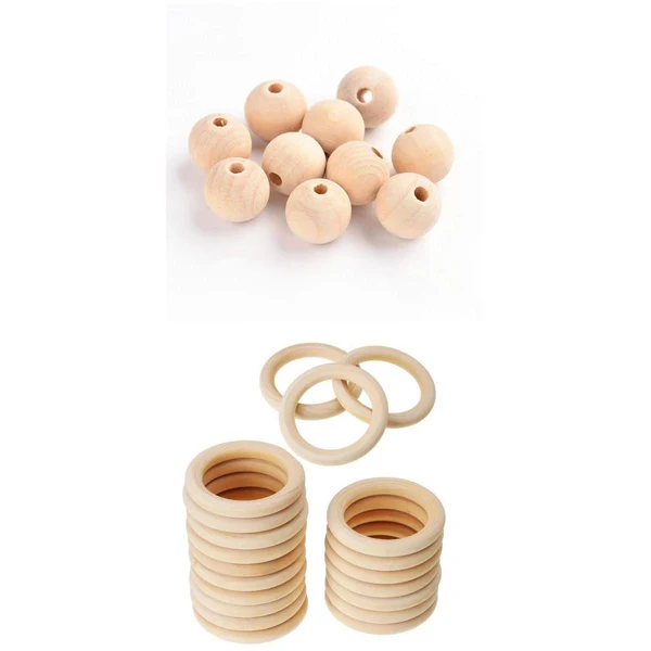 Contemporary Maxbell 70pcs Handmade Natural Unfinished Wooden Teething Wood DIY Loose Beads Baby Teether Rings Environmentally Friendly