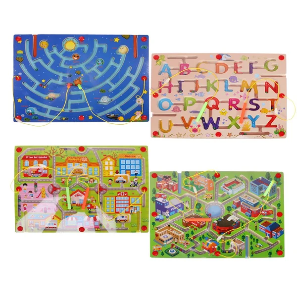 Smart Maxbell Wooden Puzzle Magnet Beads Slot Maze Pen Labyrinth Alphabet Nine Planets Toy Genuine