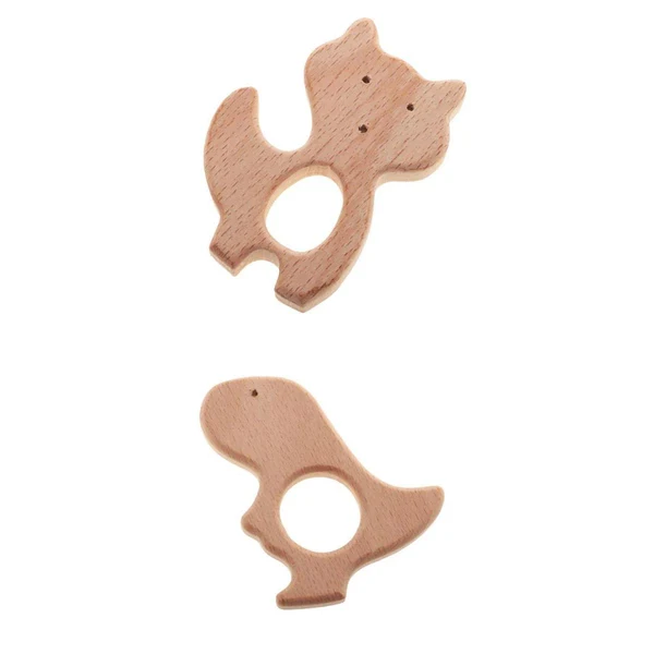 Premium Material Maxbell 2 Pieces Fox Dinosaur Shape Natural Wooden Baby Teether Teething Toy Gifts Elite
