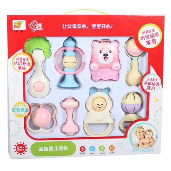 Certified Maxbell 8PCS SET Baby Rattles Teether Toy Baby Newborn Toddler Infant Developmental Toys Multi-Color A Safe