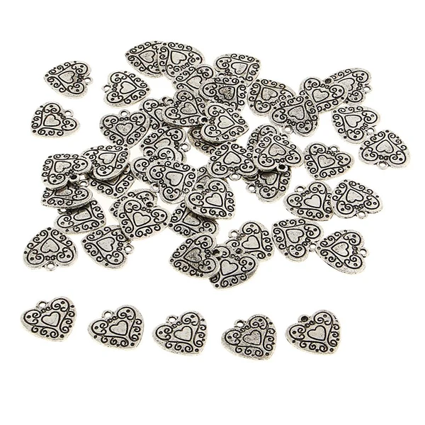 Pure Maxbell 50pcs Antique Silver Heart Jewelry Charms Pendant Carfts DIY Finding tibetan Style 1 Elegant