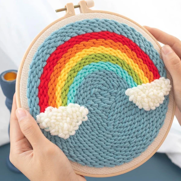 Excellent Maxbell 1 Set Rainbow Punch Needle Kits with Punch Embroidery Pen DIY Crafts Fashionable