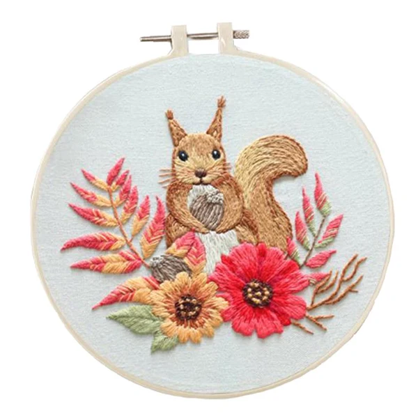 Crafted Maxbell DIY Needlework Kits Embroidery Hoop Cross Stitch Craft - Flower Squirrel Proven