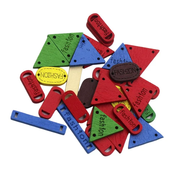Fashionable Maxbell 30 Pieces Mixed Geometric Flatback Wooden Sewing Buttons DIY Scrapbook Craft Artisan