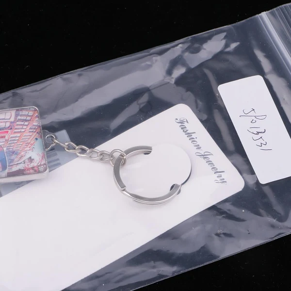 Artisan Maxbell Double Sides Crystal Glass Square Keychain Key Buckle Bag Key Ring Chain Fine Crafted