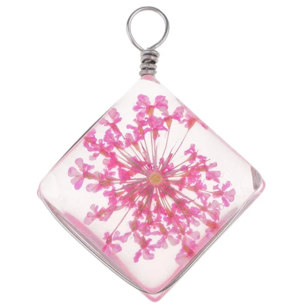Reusable Maxbell 1 Piece Dried Flower Crystal Pendants Glass Pendant DIY Jewelry Pink High-Quality